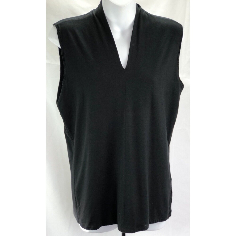 Talbots sleeveless top M black V-neck raw edge trim Grunge Gothic Y2K capsule